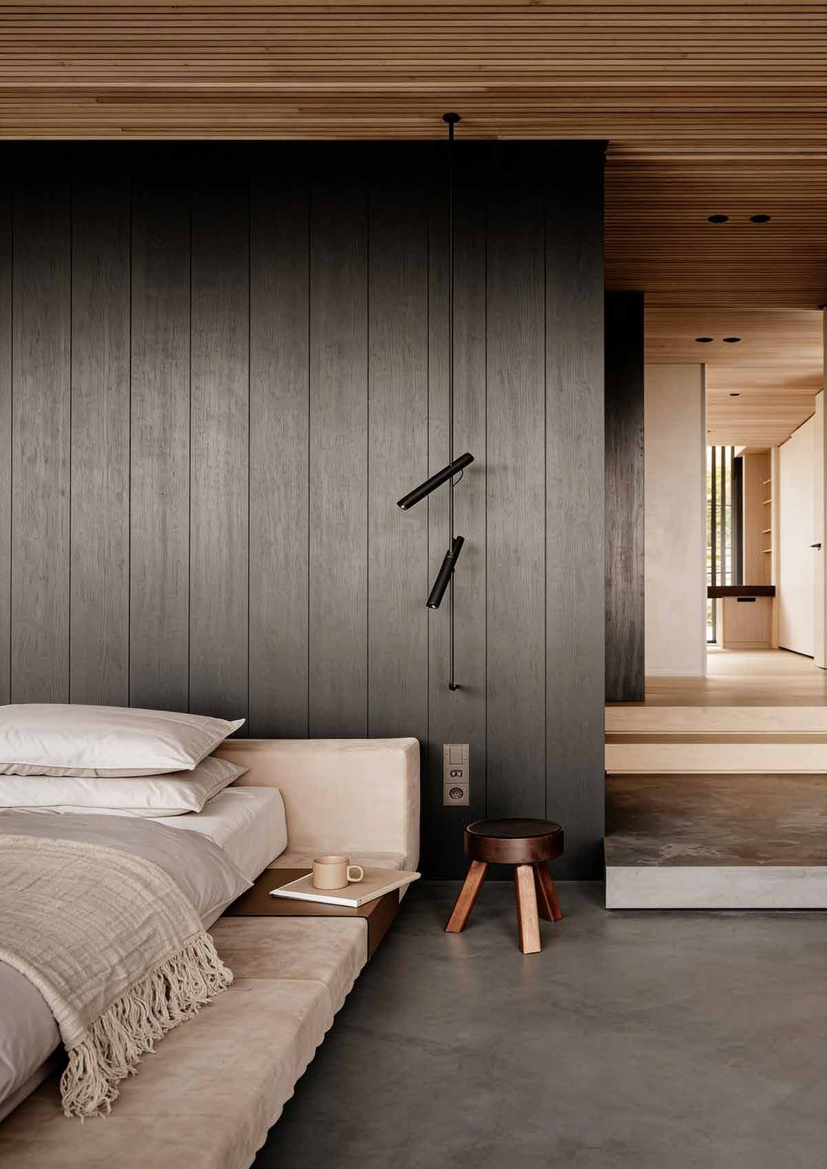 Wood-clad bedroom